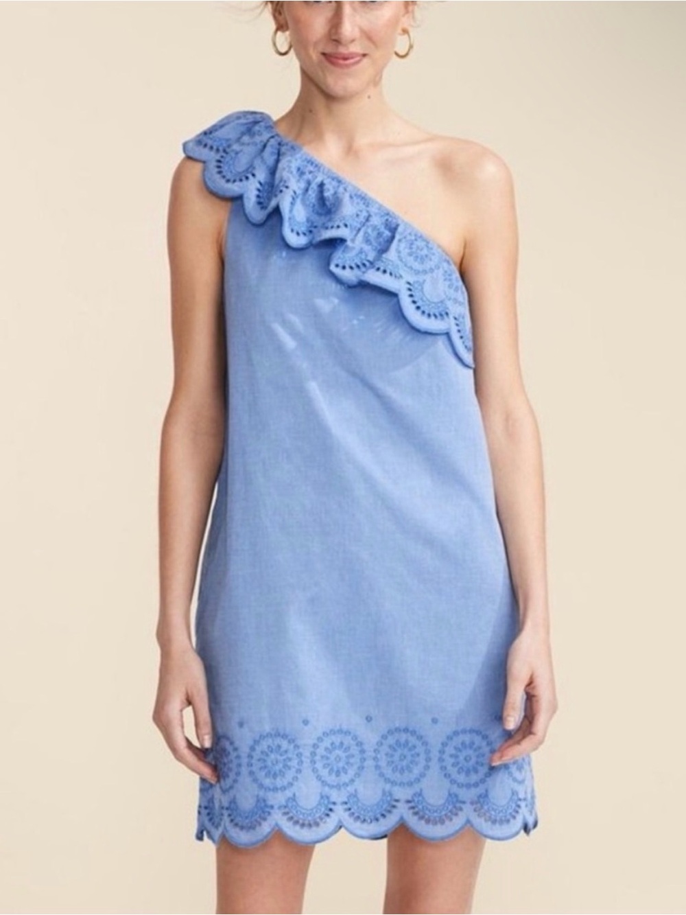 Vineyard Vines Sky Blue One-Shoulder Eyelet Shift Dress